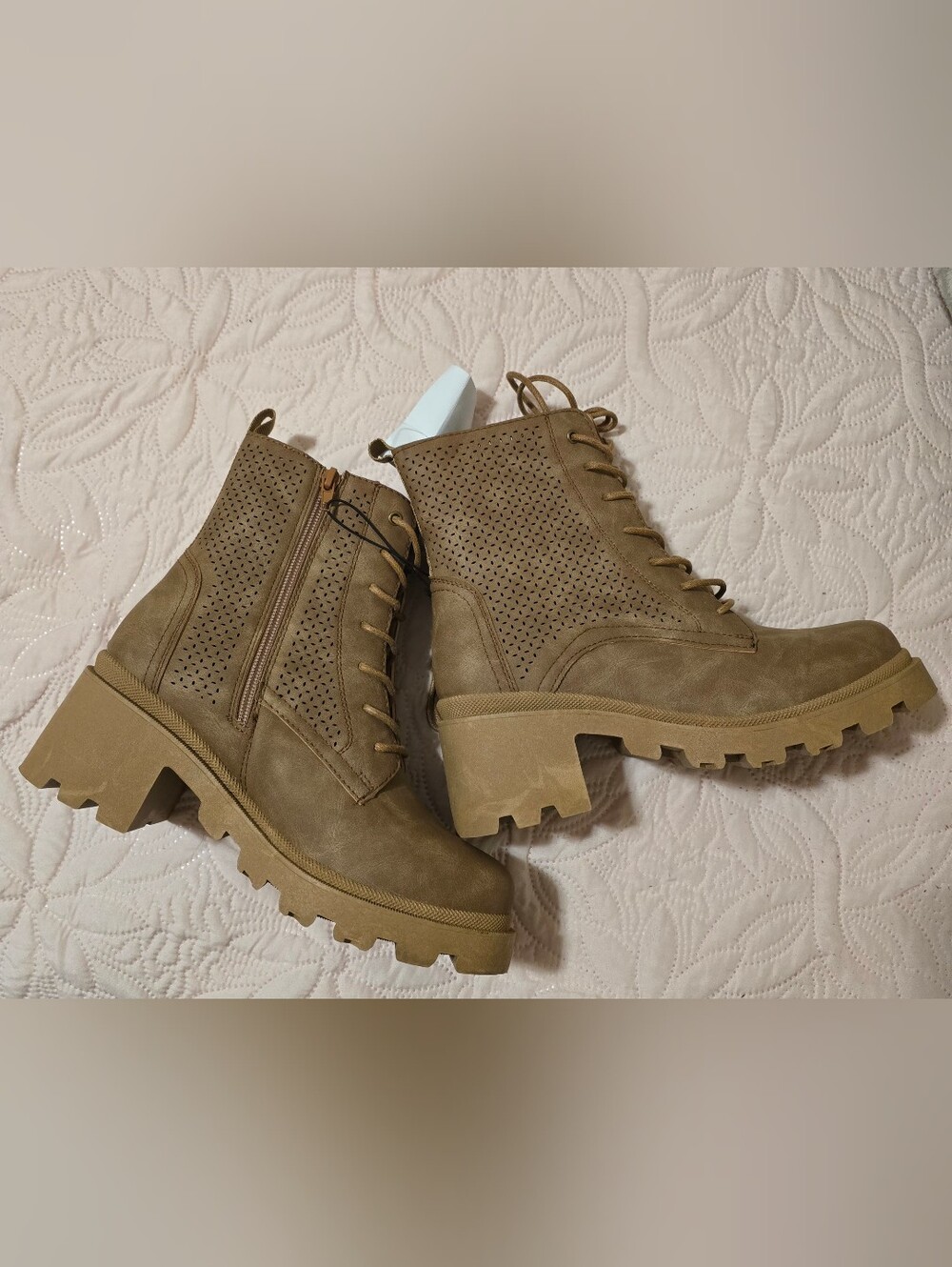 Women’s Taupe Lace-Up Chunky Lug Boots